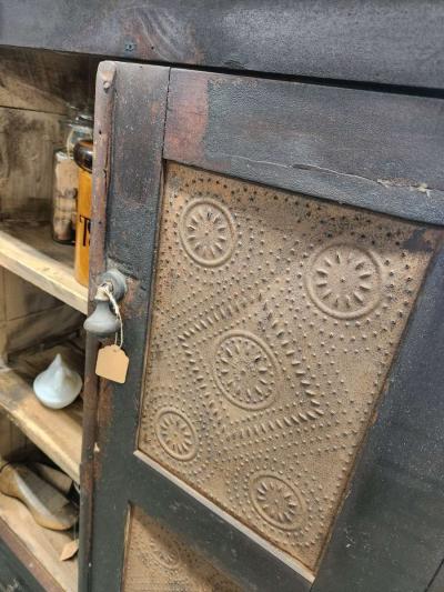 Primitive Punched Tin Pie Safe Cabinet - Thumbnail 4