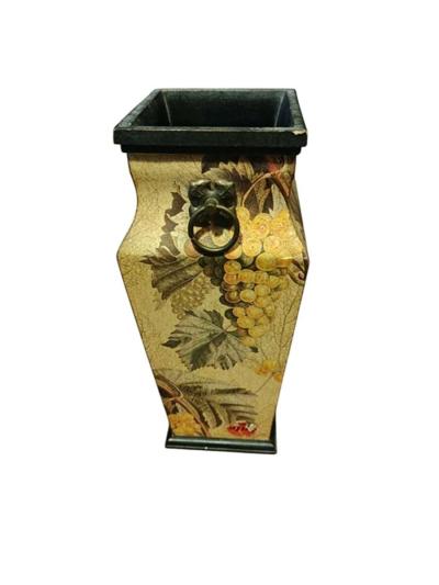 Grape Vine painted VASE 13 5 Dia At 4 Middle Good Condition - Thumbnail 2