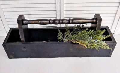 Large Vintage Black Wood Caddy with Antique Gold 28 Long - Thumbnail 6