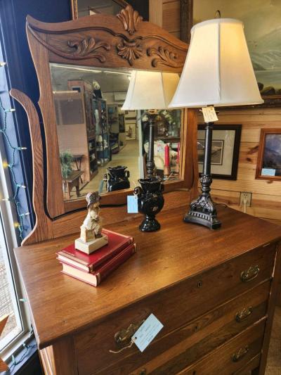antique 3 drawer oak dresser with mirror - Thumbnail 2
