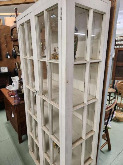 vintage handmade wood glass paned display cabinet bookcase - Thumbnail 2