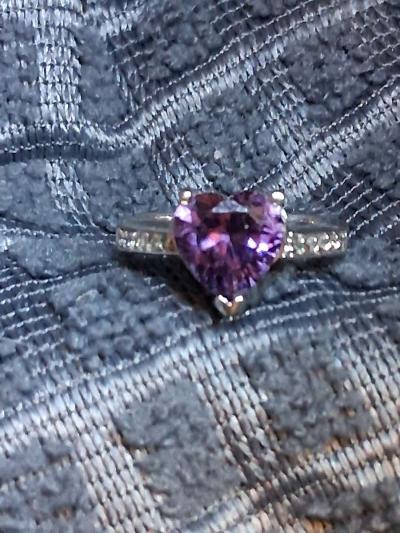 14k white gold diamond and amethyst ring - Thumbnail 2