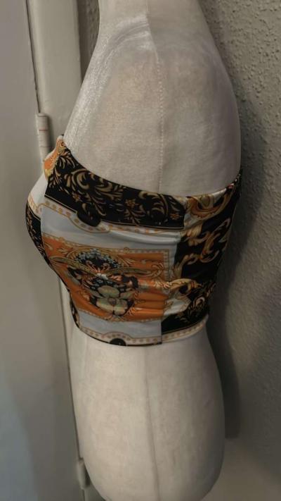 PLT PrettyLittleThing Black Chain Print Bandeau Crop Top Siz - Thumbnail 4