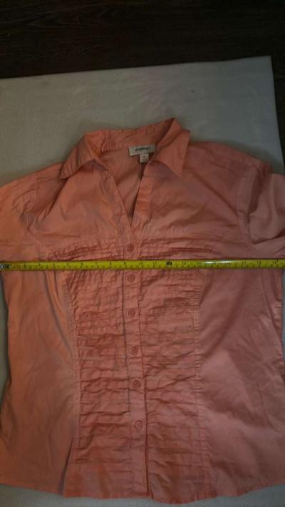 Dress Barn Pleated Front Button Down Blouse Size S Peach - Thumbnail 3