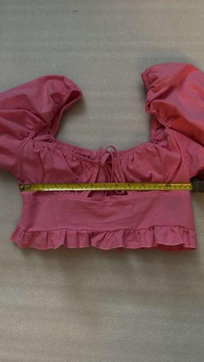 SHEIN Sweetheart Cut Out Tie Front Ruffle Trim Crop Top Barb - Thumbnail 3