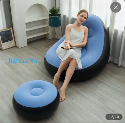 Adult Inflatable Lounge Chair with Footstool BLUE NEW - Thumbnail 1
