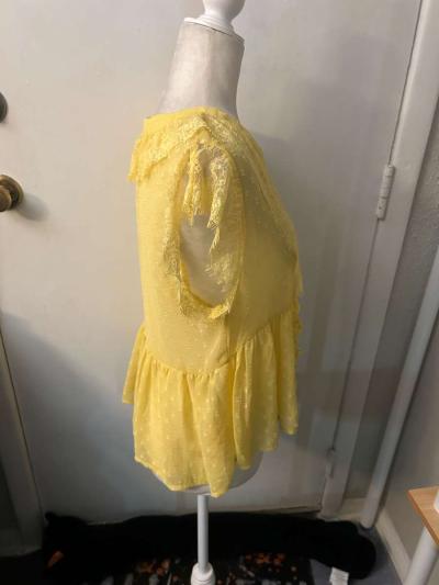 Zara Yellow Polka Dot Ruffle Lace Short Sleeve Blouse Size S - Thumbnail 5