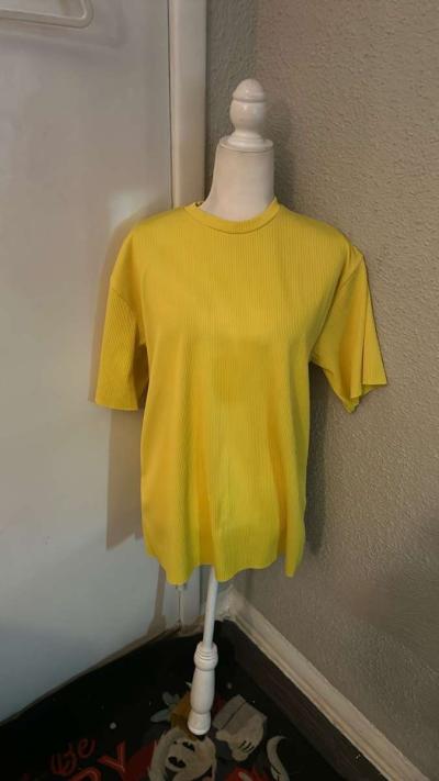 ZARA Yellow Ribbed Crewneck Top Short Sleeve Size Small - Thumbnail 6