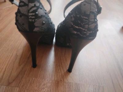 sexy open back romper with black lace Mary Jane heels - Thumbnail 5