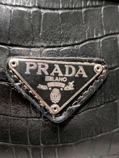 Prada Black Leather Purse with Structured Design - Thumbnail 2