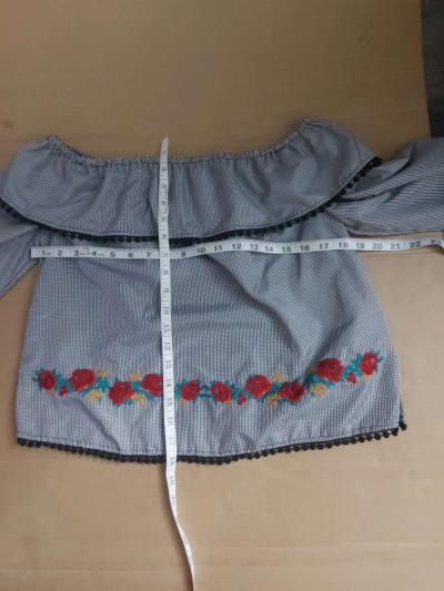 Bleuh Ciel Embroidered Gingham Boho Top BlackWhiteRed Size S - Thumbnail 4