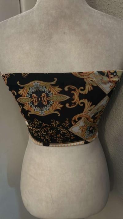 PLT PrettyLittleThing Black Chain Print Bandeau Crop Top Siz - Thumbnail 2