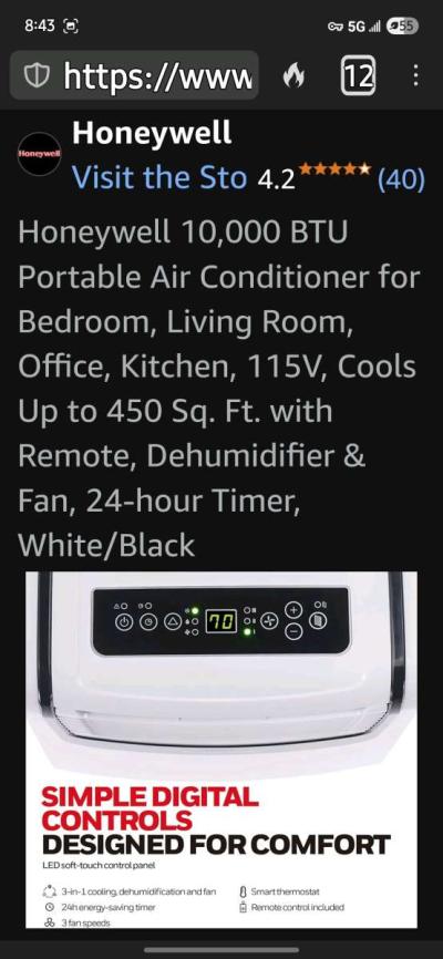 Honeywell 10000 BTU Portable Air Conditioner  Dehumidifier - Thumbnail 3