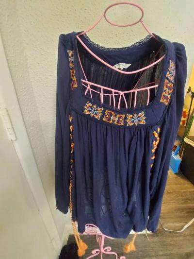 Rocks  Indigo Embroidered Boho Top Size M - Thumbnail 2