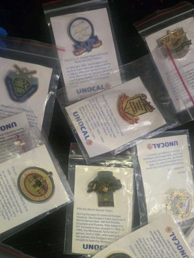 unocal vintage dodger pins from first day of ln LA and on - Chino Hills, California