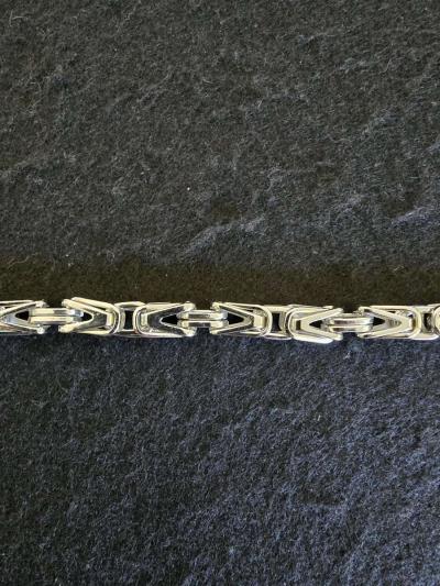 Silver Stainless Steel Chunky Byzantine Bracelet - Thumbnail 2
