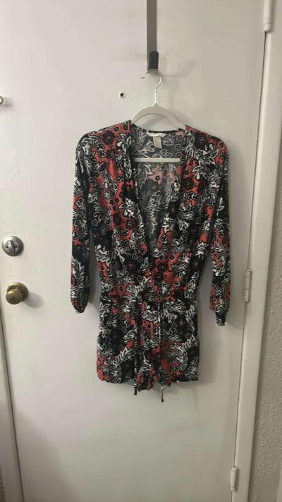 HM Deep VNeck Long Sleeve Draw String Waist Floral Romper Si - Thumbnail 2