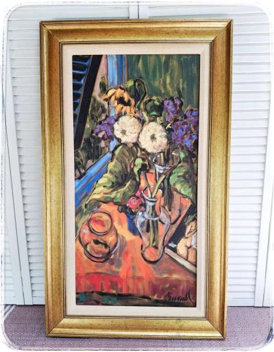 Vibrant Floral Still Life Art Print with Vase and Bowl - Thumbnail 4