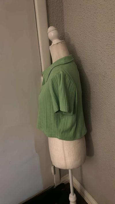 Topshop Bright Green Ribbed V Neck Crop Top Size 12 Spring S - Thumbnail 5