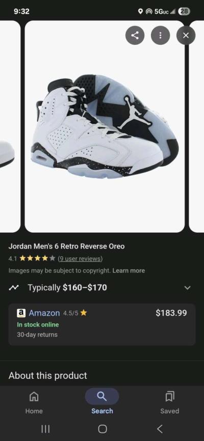 Jordan Mens 6 Retro Reverse Oreo - Thumbnail 2