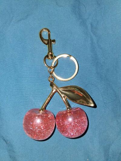 NEW LARGE PINK SHIMMERING CHERRY BAGCHARM KEYCHAIN - Thumbnail 1