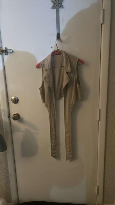 SHEIN  Lapel Collar Knot Front Crop Top Size L Linen Summer - Thumbnail 6