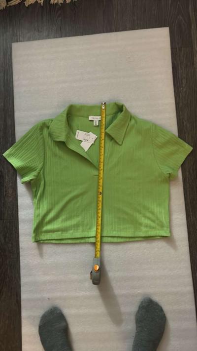 Topshop Bright Green Ribbed V Neck Crop Top Size 12 Spring S - Thumbnail 4