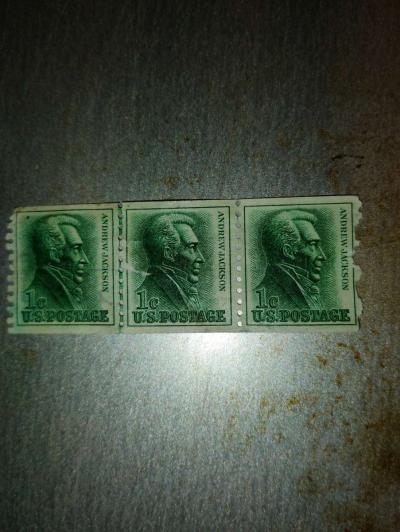 3 1963 Rare Unused Andrew Jackson 1 Cent Stamps - Thumbnail 1