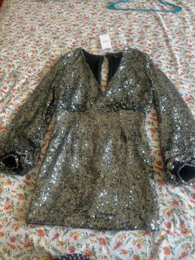 Silver long sleeve short dress party wear - Thumbnail 4