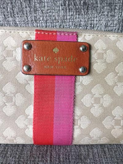 Kate Spade New York Gray Brown Canvas Striped Zip Around Cre - Thumbnail 2