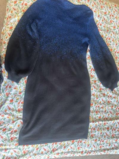 long balloon sleeve sweater dress with two color combination - Thumbnail 3