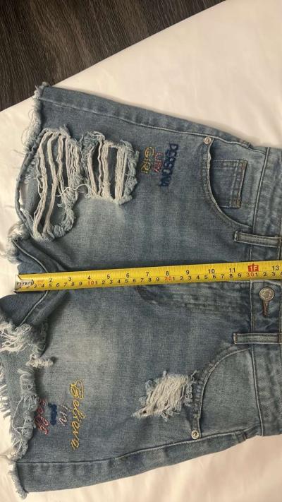 SHEIN High Waist Distressed Embroidered Denim Shorts Size S - Thumbnail 5