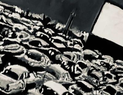 Original Old Car Movie Drive In GG  11 x 14 Black  White Can - Thumbnail 3