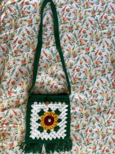 3 different color Handmade yarn crossbody long side bag - Thumbnail 2