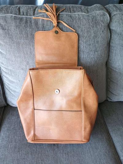 Cognac vintage vegan leather backpack - Thumbnail 4
