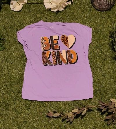 Girls Purple Be Kind Tee with Animal Print