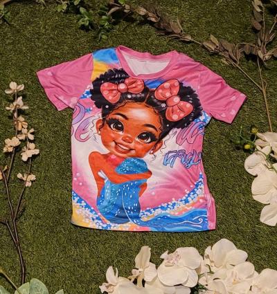 Multicolored Princess Tee with Bows and Big Eyes