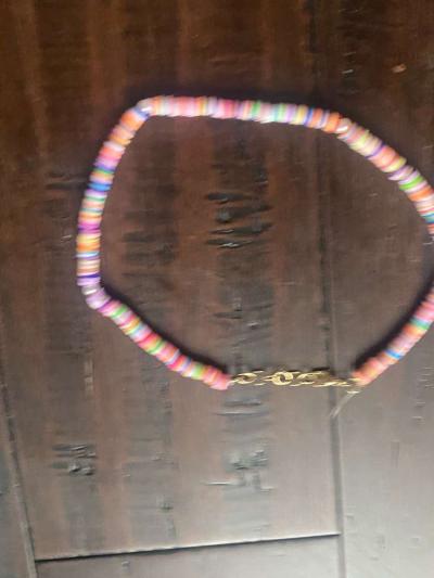 Beachy orangey necklace with pearls with different levels - Thumbnail 2