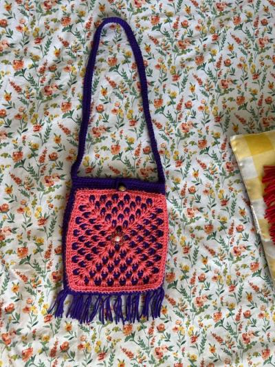 3 different color Handmade yarn crossbody long side bag