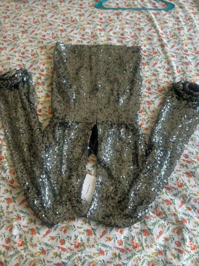 Silver long sleeve short dress party wear - Thumbnail 5