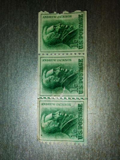 3 1963 Rare Unused Andrew Jackson 1 Cent Stamps - Thumbnail 2