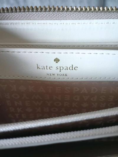 Kate Spade New York Gray Brown Canvas Striped Zip Around Cre - Thumbnail 6