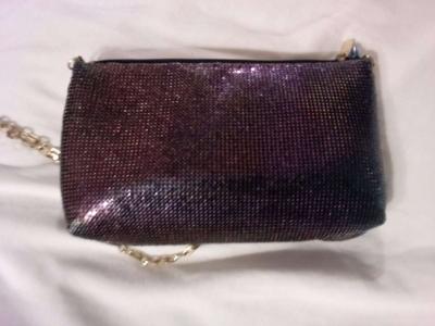 Purple Pinkish Sparkling Metallic Purse with gold chain - Thumbnail 2