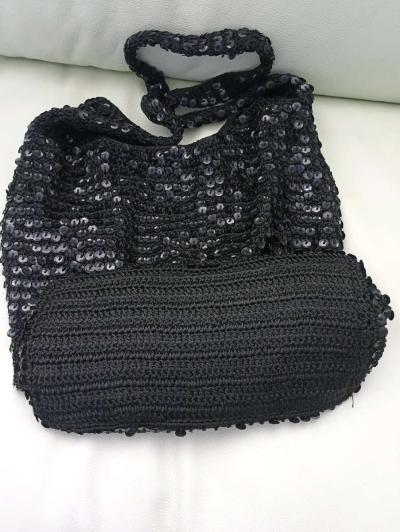 Vintage Sequin Slouchy Hobo Knit Shoulder Bag - Thumbnail 6