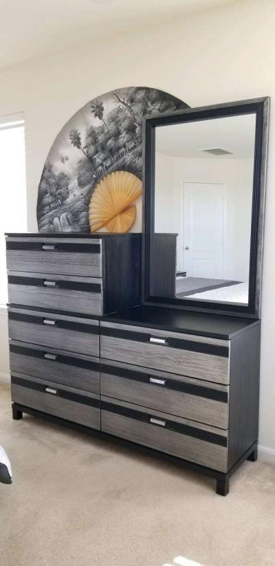 BlackGray all wood 8 Pc King Panel Bed Mattress Included - Thumbnail 3