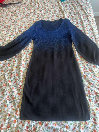 long balloon sleeve sweater dress with two color combination - Thumbnail 2