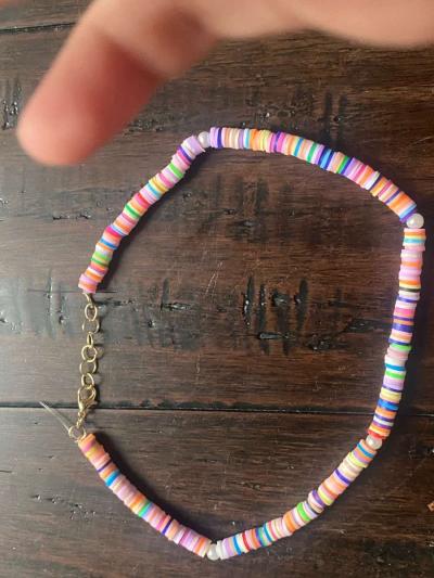 Beachy orangey necklace with pearls with different levels - Thumbnail 3