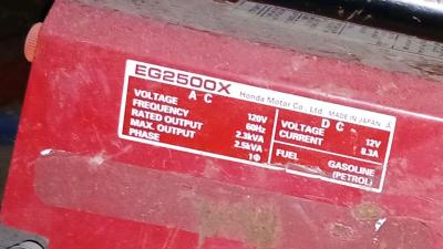 EG 2500x Honda Motor Generator - Thumbnail 3