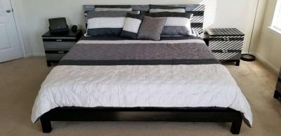 BlackGray all wood 8 Pc King Panel Bed Mattress Included - Thumbnail 2