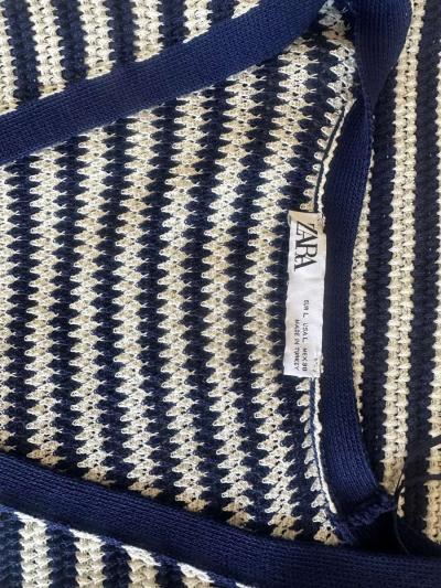 Navy blue and white striped cardigan long dress l - Thumbnail 3